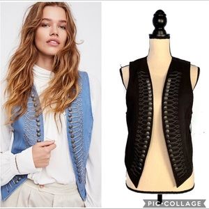 Free People Military Style Black Button Vest M